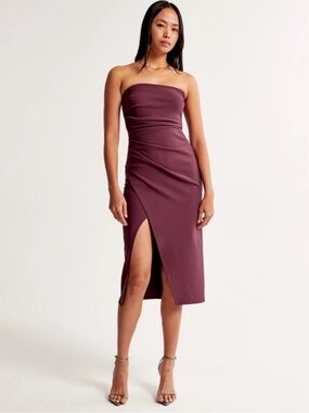 the a&f camille strapless godet midi dress Abercrombie & Fitch The A&F Camille Strapless Godet Midi Dress